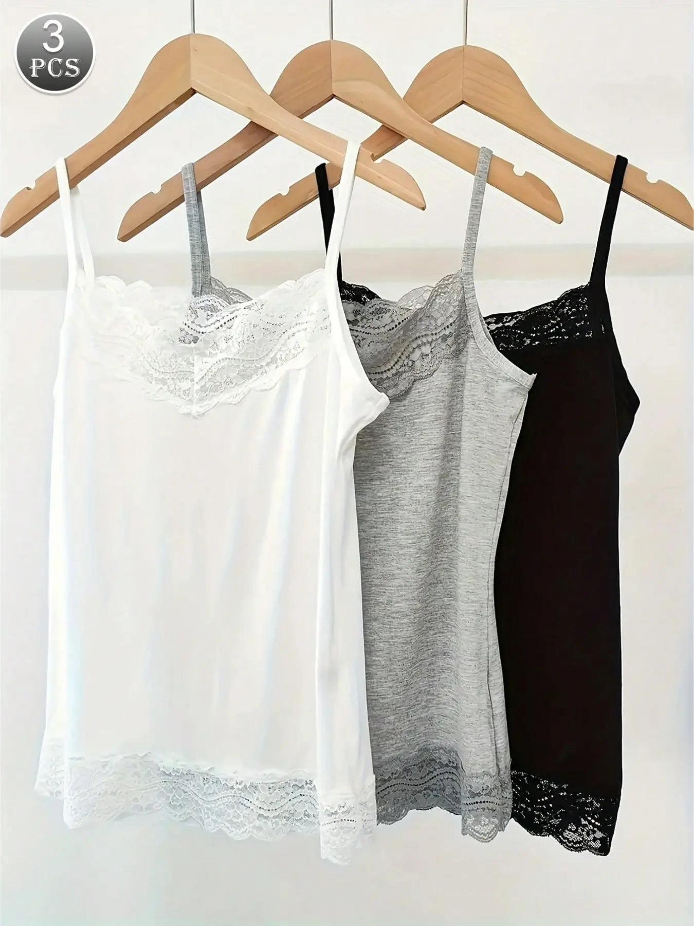 3 Pack Women Soft Lace Camisole, Spaghetti Strap Slim Fit Layering Tank Top Basic Undershirt For Underwear Daily Summer Layering