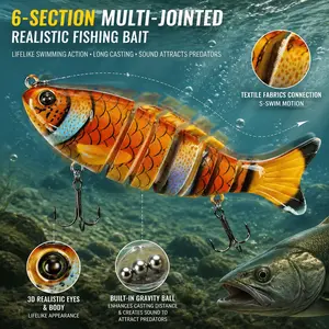 Multi-Joint Robotic Fishing Lure 6-Segment Bionic Swimbait 15.5g Size 6 Hook High Elasticity Tangle-Free Silicone Lifelike Swimming Action Wobble Bait for Bass Fishing Lure Tackle Kit Lake Black Pit Boat Scenarios