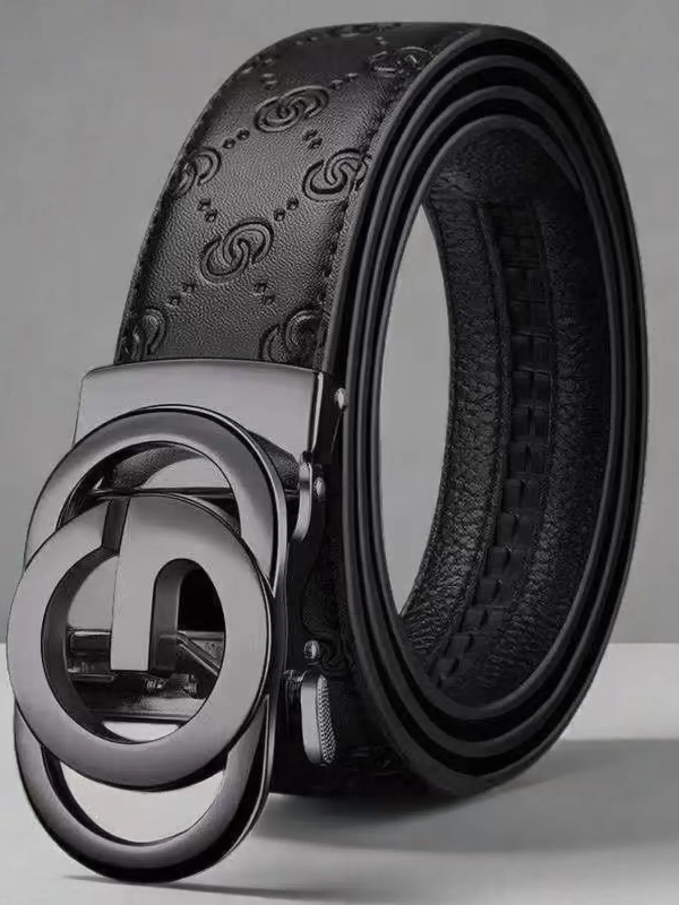 Men's Leather Belt with Automatic Buckle, Trendy Young Men's Fashion Belt, Durable and Strong G Letter Plaid Waistband, Casual Belt