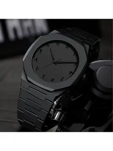 Dark-style Arabic numeral wristwatch with all-black steel band design. A small-scale, high-end men's watch featuring sleek lines.
