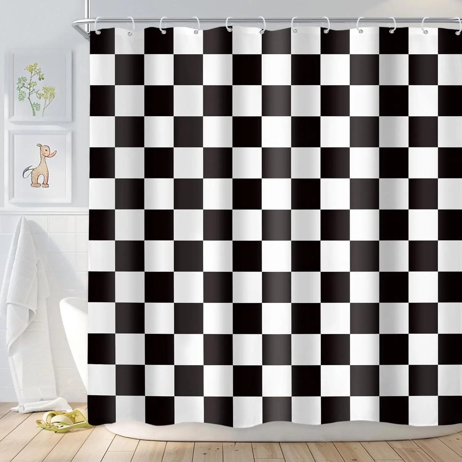 Checkered Shower Curtain 72Wx72L Inch   Boys Gingham Cute Retro Checkerboard Flag  Aesthetic Bathroom Set Modern  Accessories  Decor