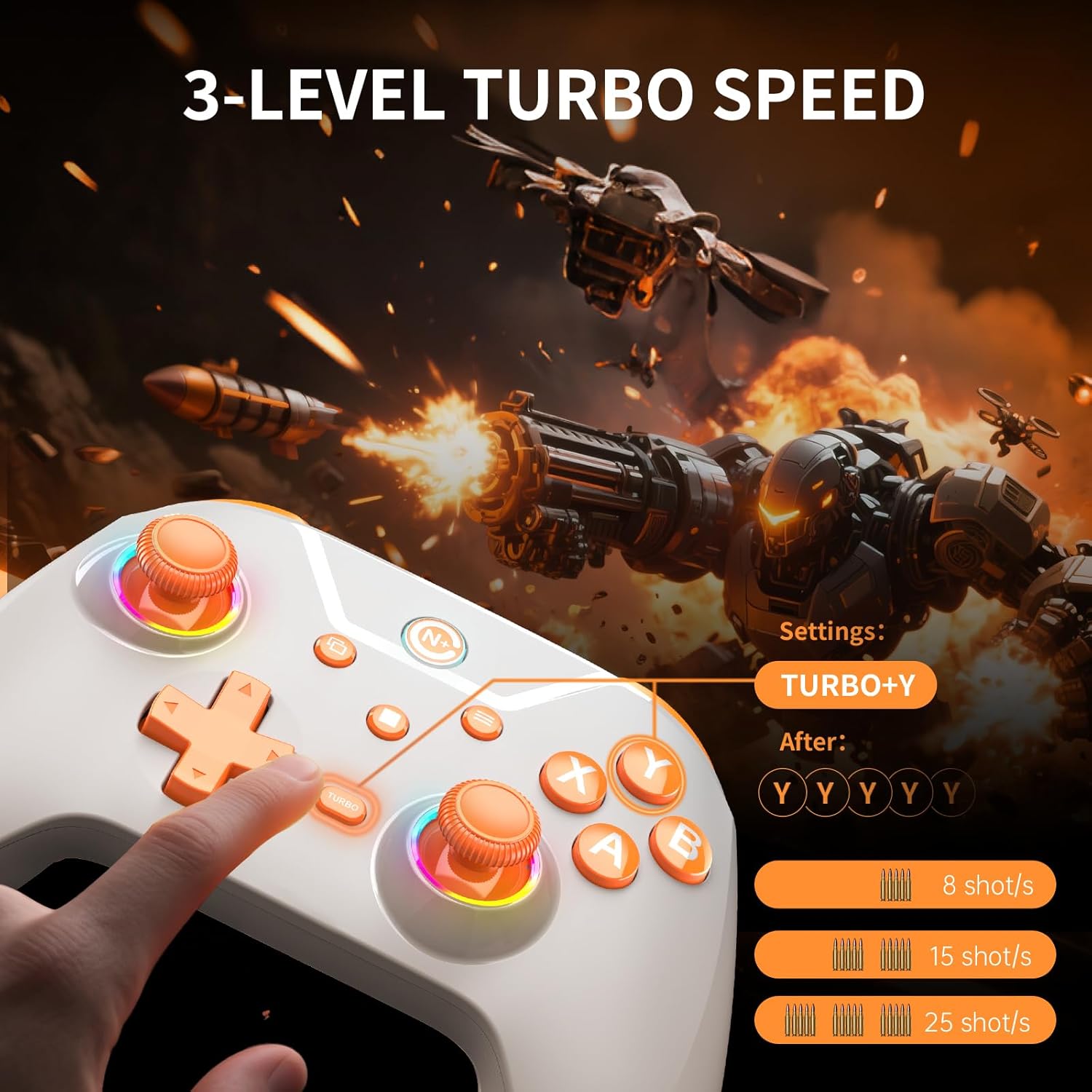 Gaming Controller, PC Controller for PC//P3/iOS/Android with 4 Programing Buttons, Hall Effect Trigger, RGB Lighting,1000mAh , Turbo, Dual Vibration, Screenshot, White
