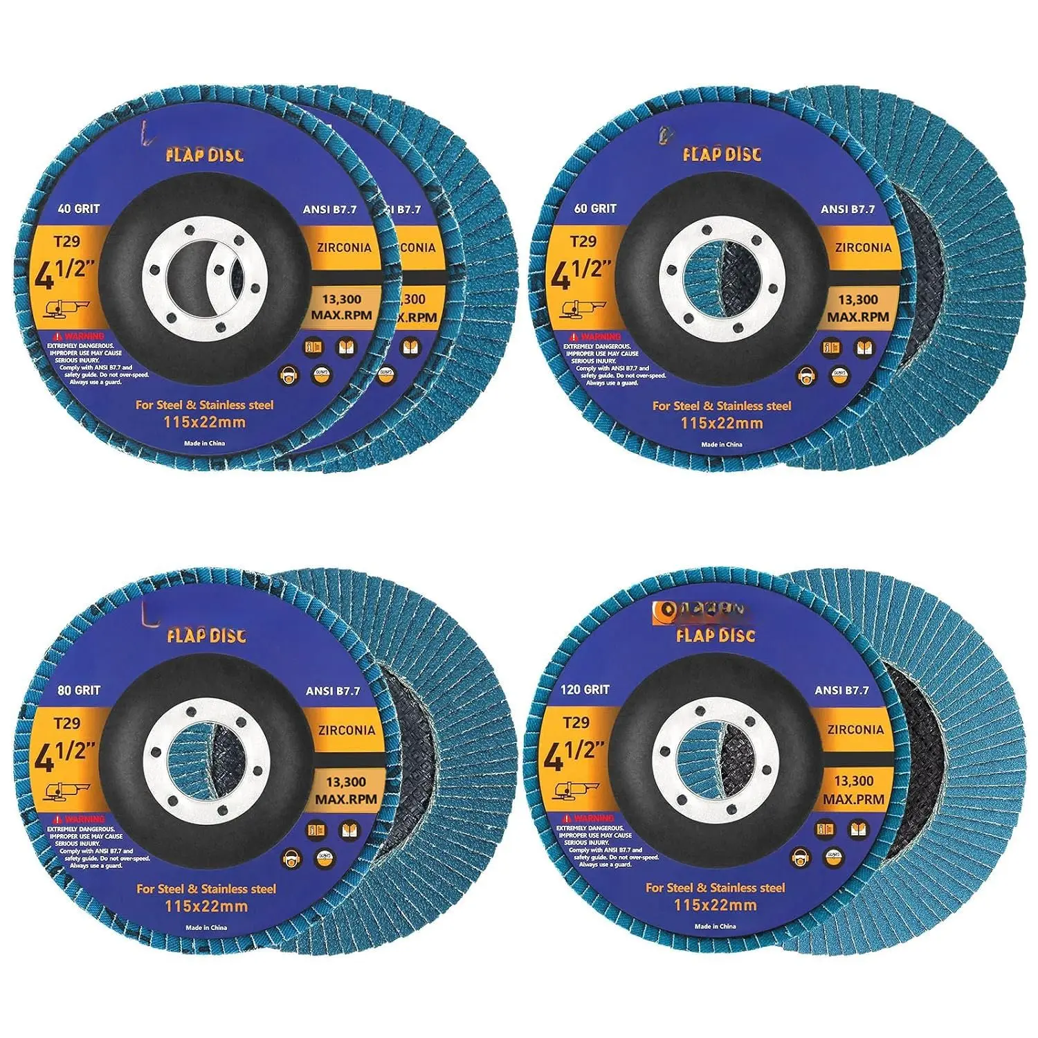 Flap Discs 4 1/2 Inch 5-Pack,4.5" x 7/8"  Zirconia Grinding Wheels Abrasive Flap Discs