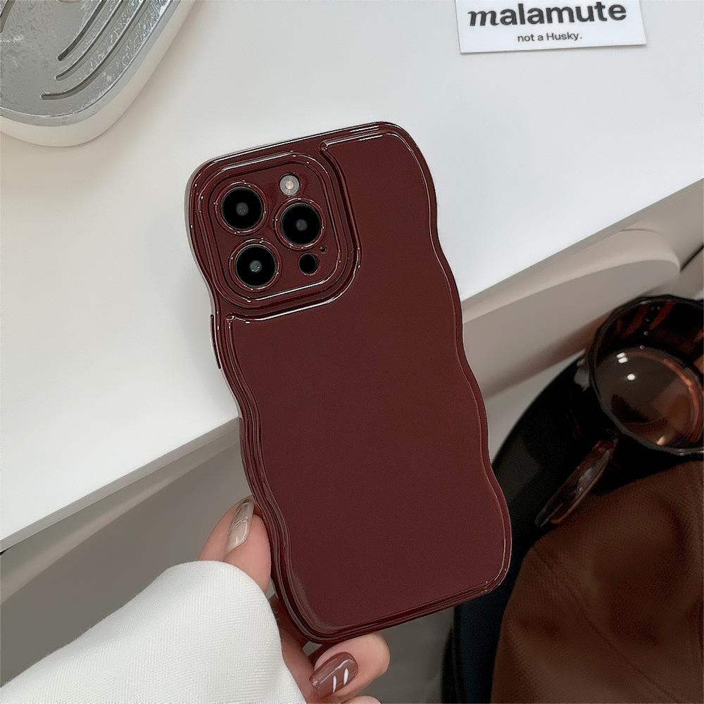 Retro Wine Red Wavy Phone Case For iPhone 17 16 15 14 13 12  Pro Max  Woman Girl Soft Shockproof Bumper Back Cover