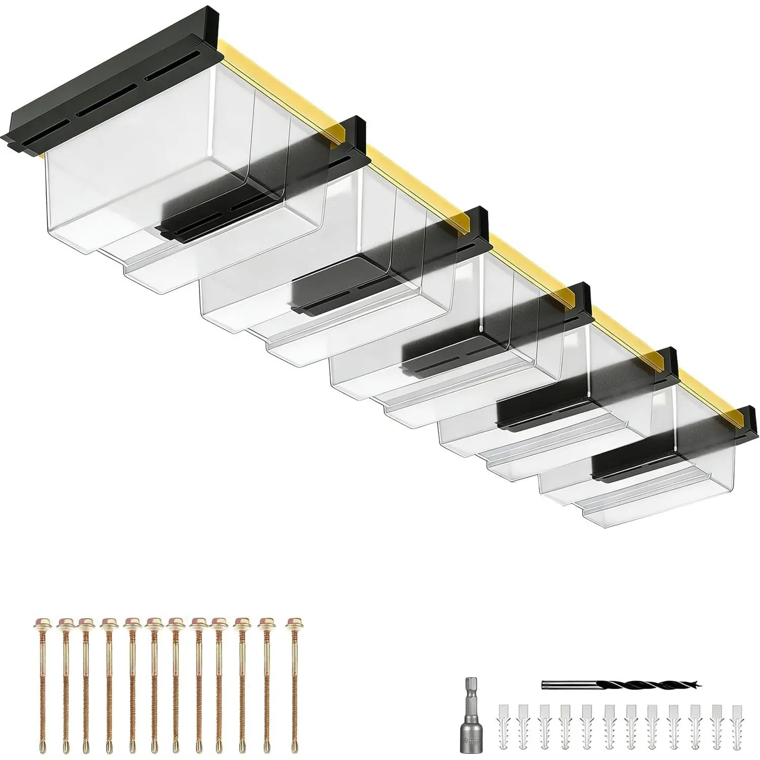 5-Pack Overhead Garage Storage Rack, Ceiling Mounted Tote Storage Rails