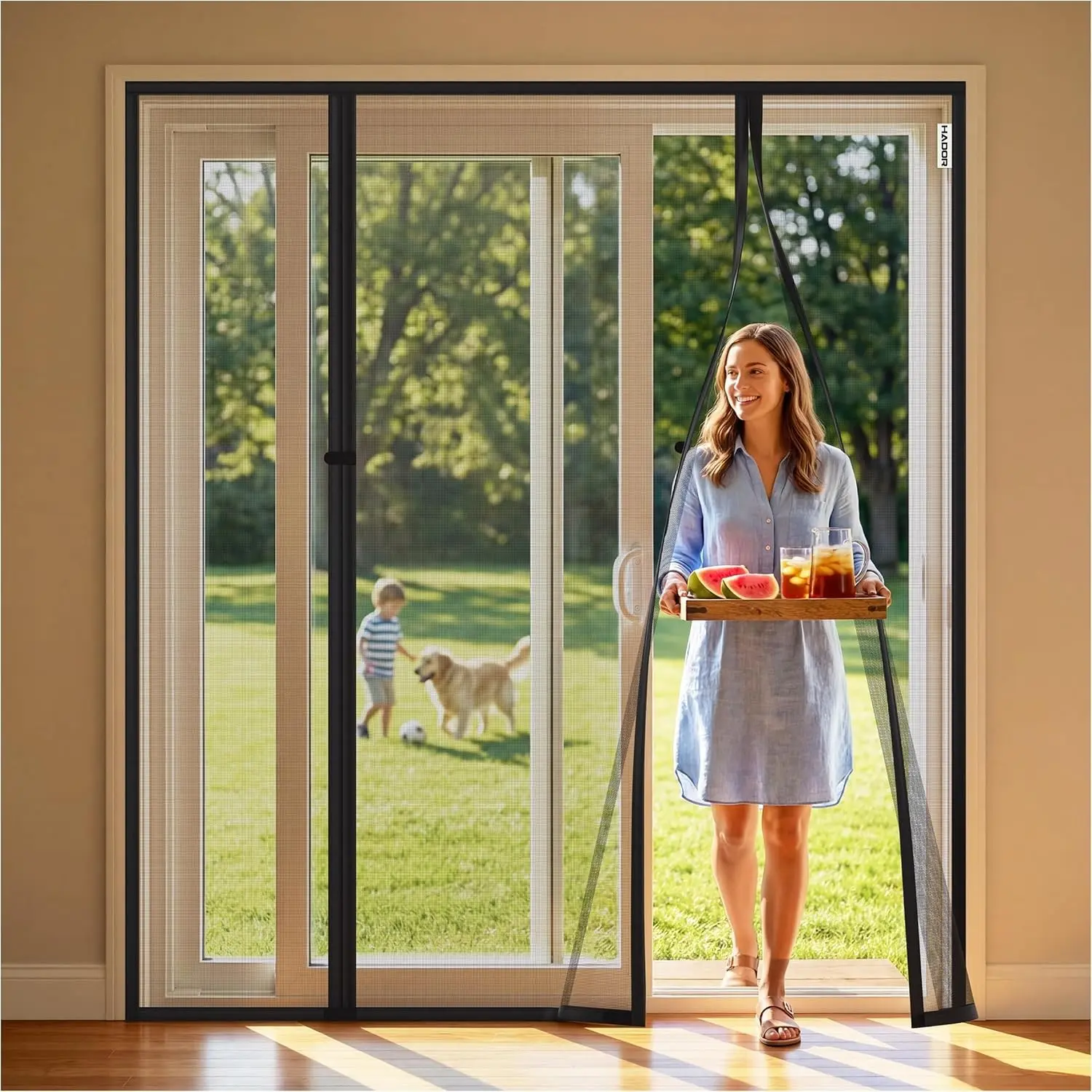 HADOR Magnetic Screen Door, Fits Door Size 72" X 80", Door Mesh with Magnetic Closure and Super Strong Magnets, Heavy Duty Double Opening for Sliding Patio and French Doors