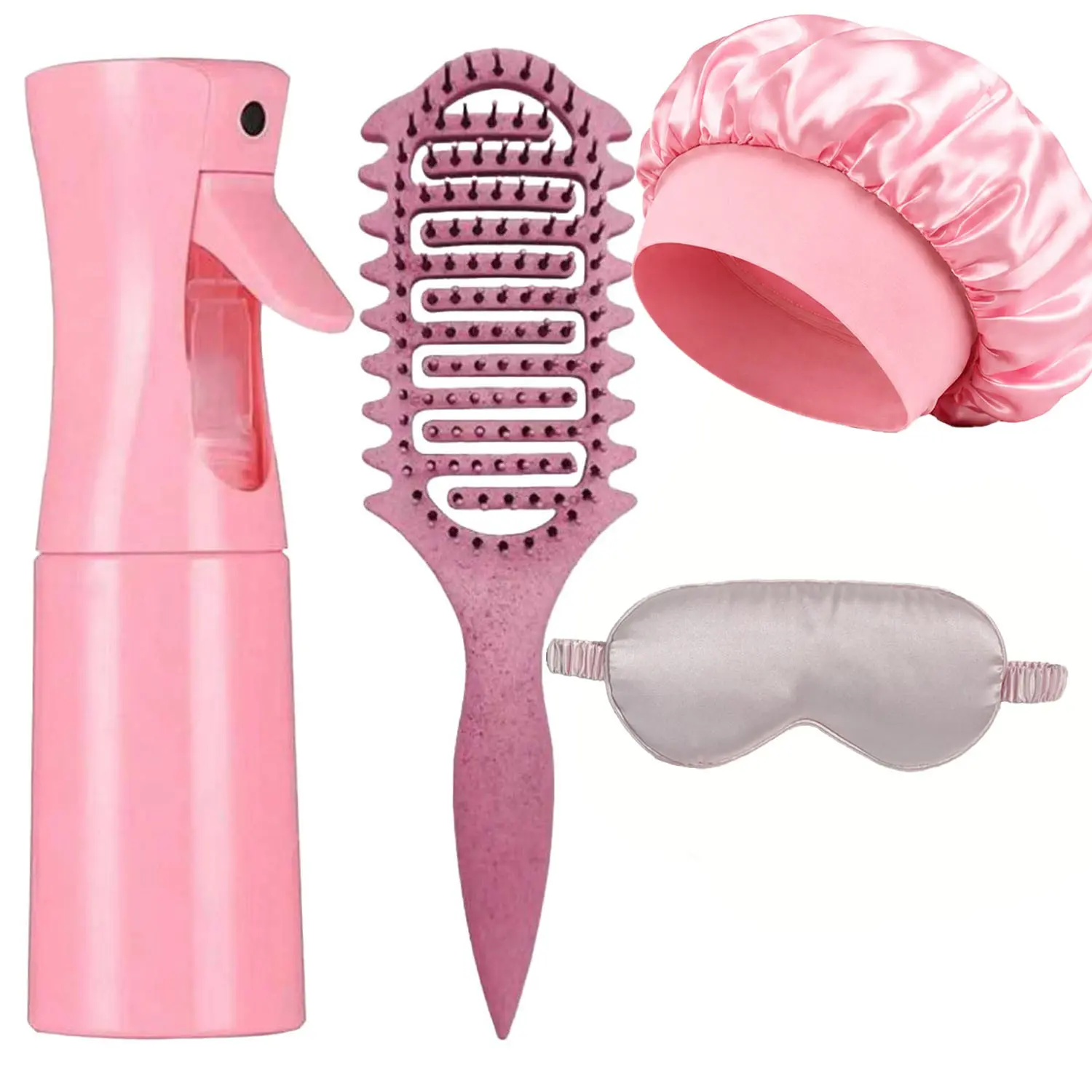 5/7-Piece Hair Care & Styling Set with Mist Spray Bottle, Detangling Brush, Satin Bonnet, Sleep Mask, Edge Brush, Rat Tail Comb & Teasing Brush for Daily Styling, Curly Hair, Baby Hair & Overnight Hair Care