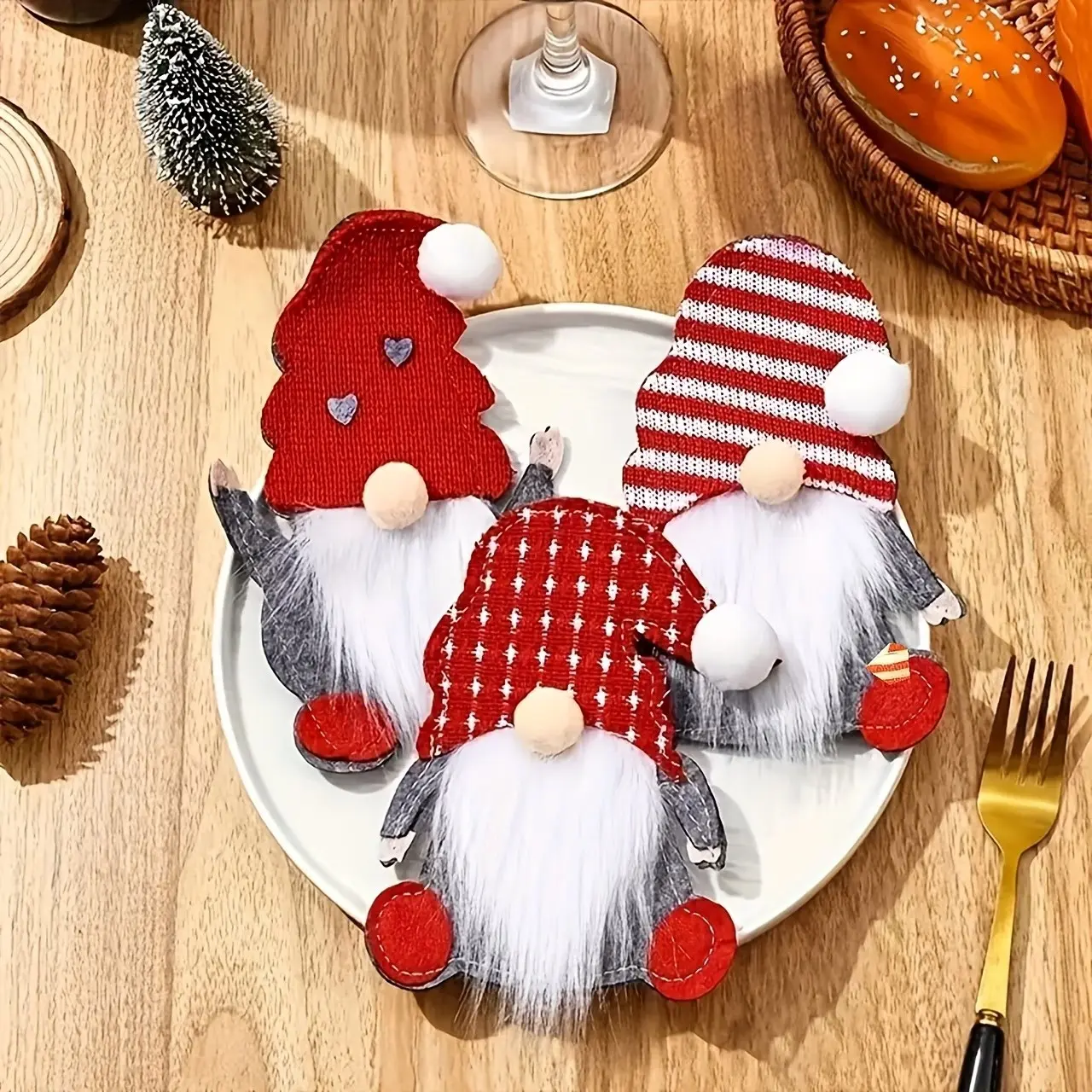 3-Piece Christmas Cutlery Storage Set, Festive Tableware Organizer, Fork Spoon Napkin Holder, Holiday Decor, Kitchen Essentials
