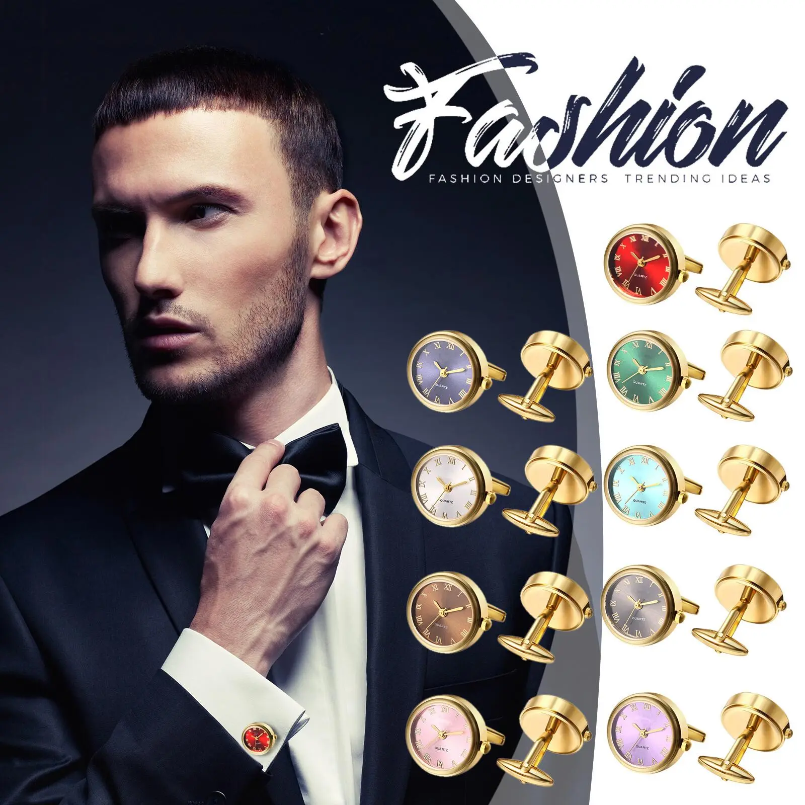 2pcs Men's Novelty Quartz Watch Cuff Links Set Round Business Wedding Shirt Cufflinks