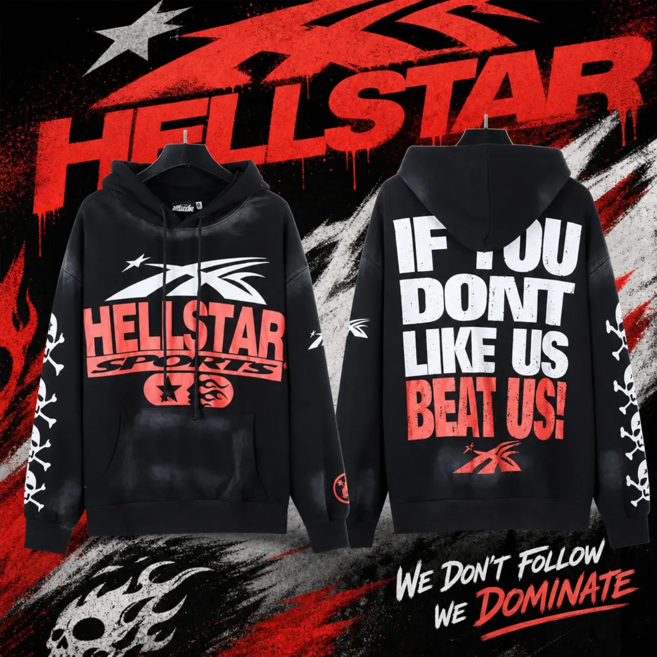 HELLSTAR Certified Professional Y2K Premium Washed Black Pullover Hoodie Skull Sleeve Slogan Graphic Mens Standard Fit Streetwear Sweatshirt Vintage Gothic Y2K Fashion Hooded Top Unisex Casual Fall Winter Outfit Dark Aesthetic Hip Hop Hoodie Back To Schoo