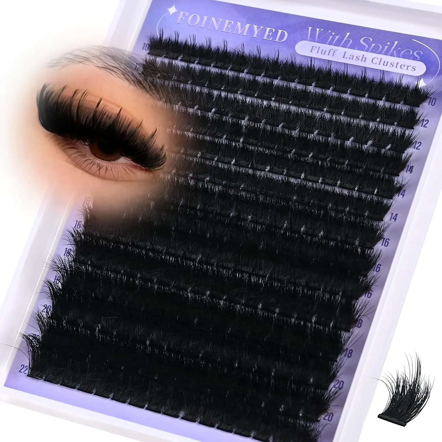 Cluster False Eyelashes with Stems, Volume Cluster Lashes, 300D Comic Curl, 10-22mm Thickness, D-Curl Single Fiber, DIY Home Use, Easy Application, Spiky Eyelash Clusters, Fluffy Lash Clusters, Makeup