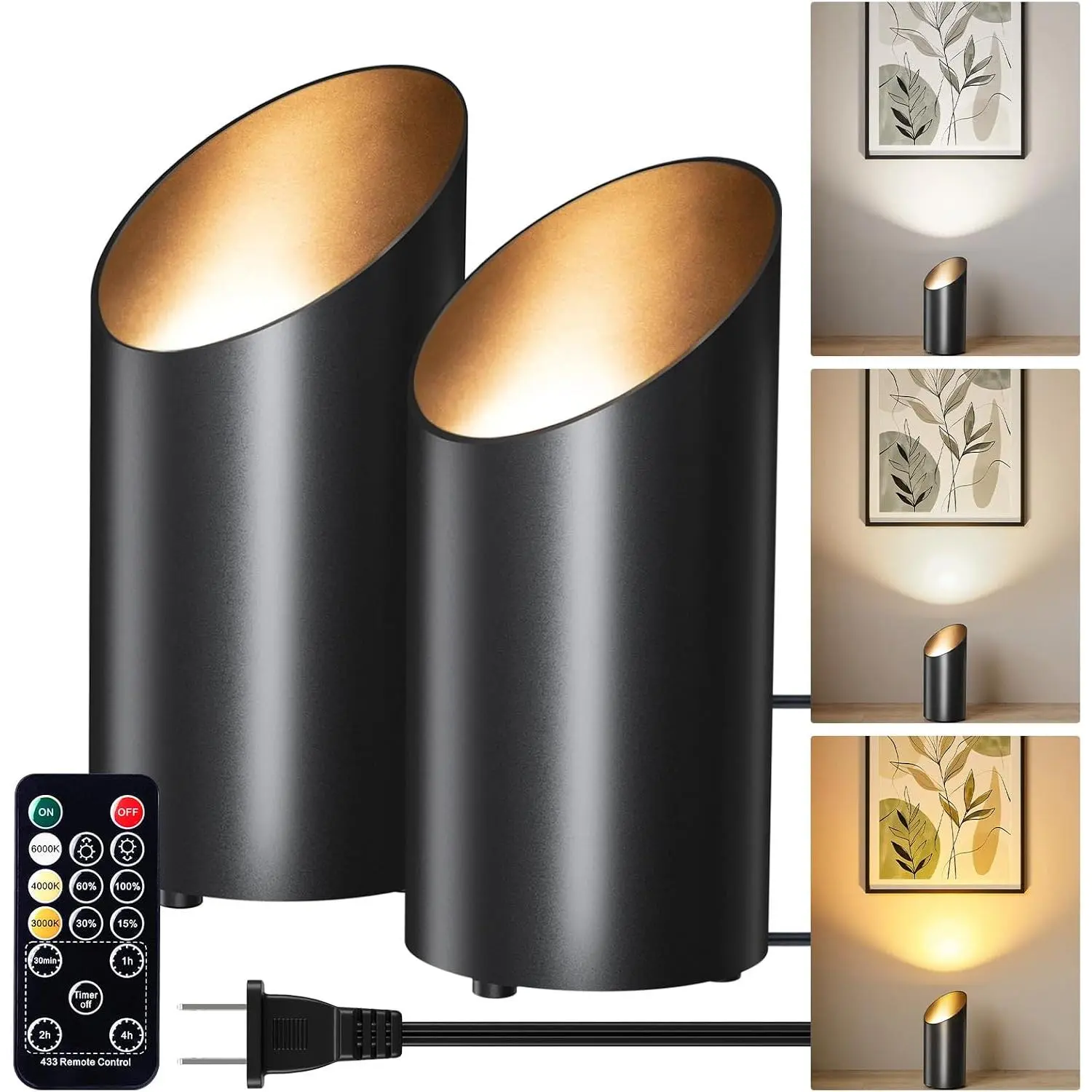 Brightown 2 Pack Uplights Indoor Floor Can Lights - 6000K LED Up Lights with Remote and Timer, 3 Color Temperatures and Dimmable Uplighting Spotlights for Dark Corner Sofa House Plant Picture