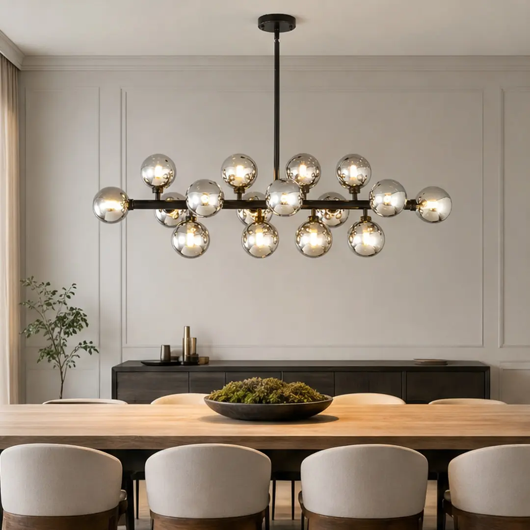 Matte Black Large 16-Light Chandelier - American Traditional Modern Farmhouse Pendant, Rectangular Smoke Grey Glass Shades, Incandescent Edison/CFL Hanging Light, 11.22" W x 37.40" D x 70.80" H, for Dining Room, Kitchen Island (Bulbs Not Included)