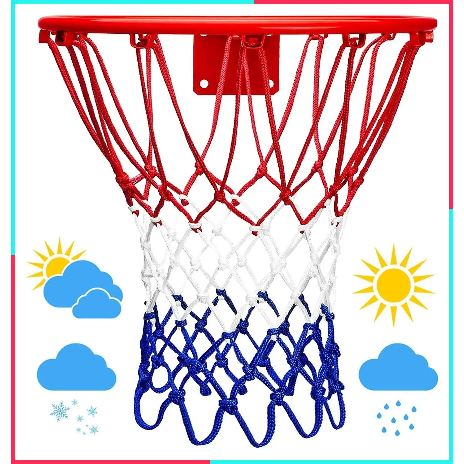Upgraded Heavy Duty Basketball Net, 18 Inch Hoop, All-Weather Rainproof & Sunscreen, 6.88 Ounce Thick Nets, 12 Loops for Indoor and Outdoor Replacement Net