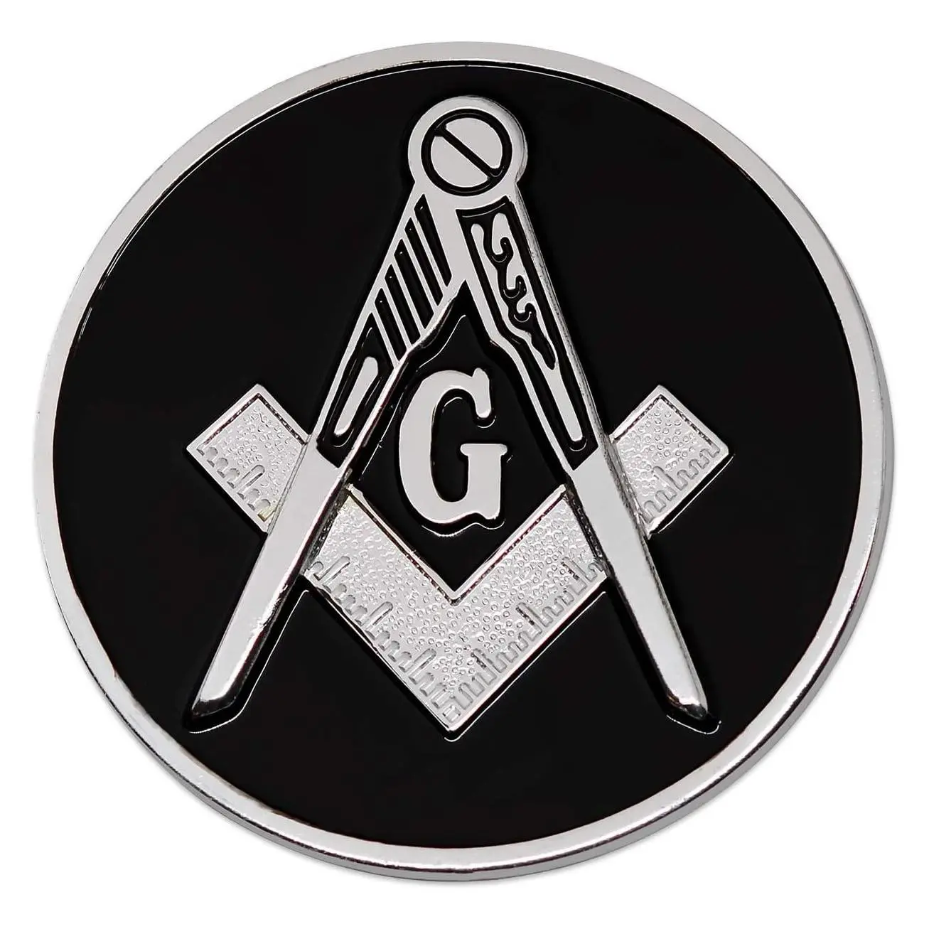 Rare Black All-Metal Large 3-Inch Blue Lodge Masonic Motorcycle / Auto Car EmblemGift