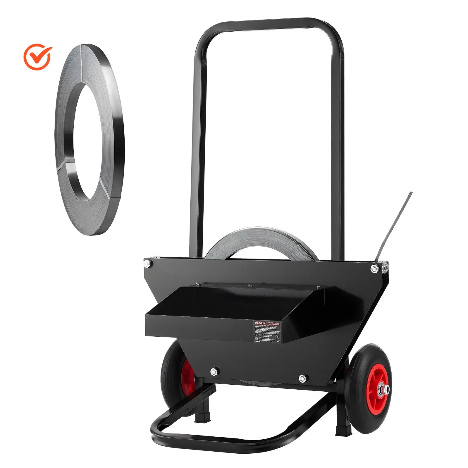【DealsForYouDays】VEVOR Banding Strapping Cart, Fit for Steel Strapping Coils with 23.6 inches Core Outer Size, Heavy Duty Strapping Dispenser with Rubber Wheels, Suitable for Factory, Warehouse, Loading Area