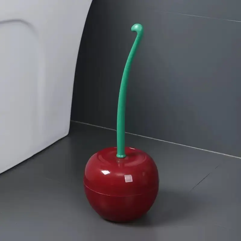 Cherry Design Toilet Brush Set, Toilet Cleaner Brush with Storage Bowl & Long Handle, Bathroom Cleaning Tool with Thickened Bristles, Rust-Proof and Leak-Proof Toilet Scrubber Brush for Deep Cleaning