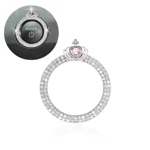 Engine Start Stop Button Ring, Crown Push Start Button Decor,White Rhinestone  Ring for Women & Teens,Princess Passenger  Accessories