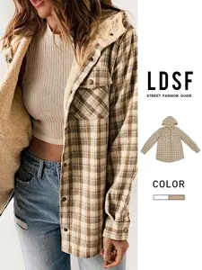 2026 Fall Winter Plaid Casual Jacket, Long Sleeve Fitted Button Front Coat, Women's Versatile Hooded Woolen Outerwear