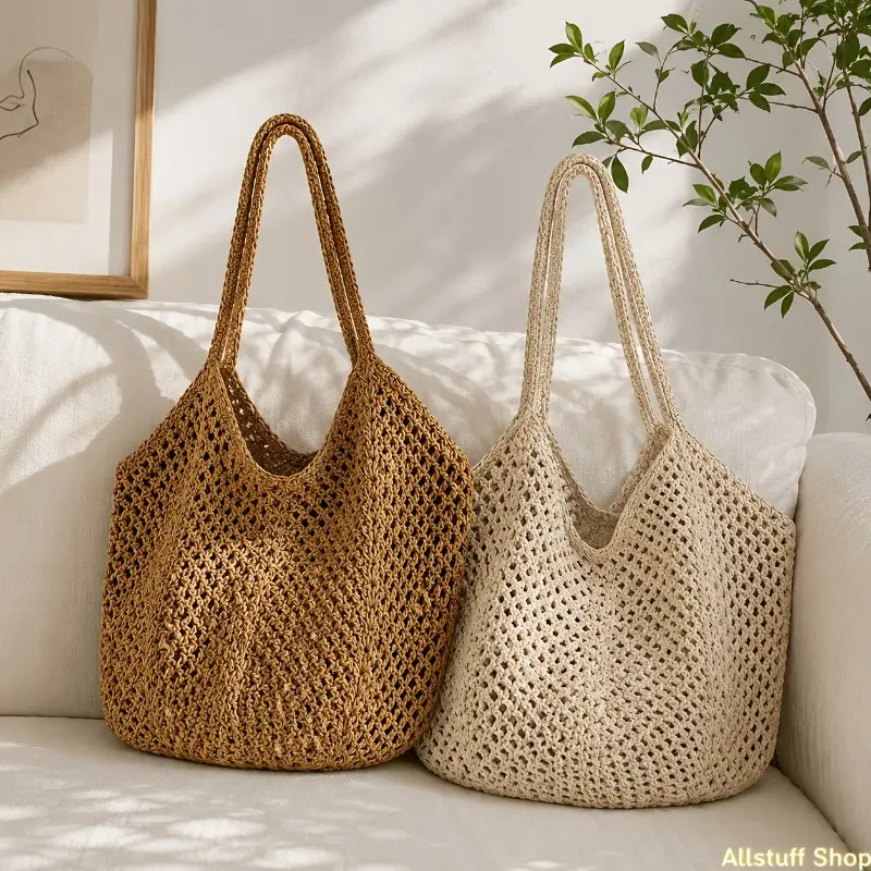 Women'S Tote Bag, Women'S Large Capacity Woven Tote Bag - Lightweight Breathable Shoulder Bag, Suitable for Beach, Travel, Shopping, Daily Use, Open-Top Casual Handbag, Convenient to Carry, Ideal for Commuting