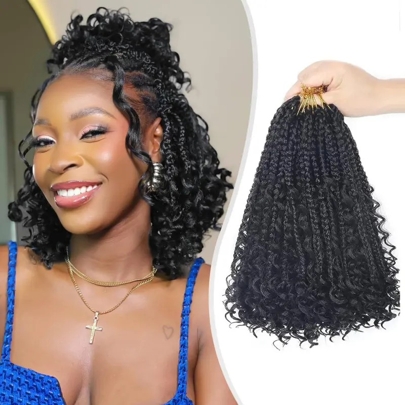 Goddess box braids Crochet Hair,10inch Pre Looped Crochet Boho Braids with curly Ends,8pcs Boho Box Braids Crochet Hair Extensions for Black Women