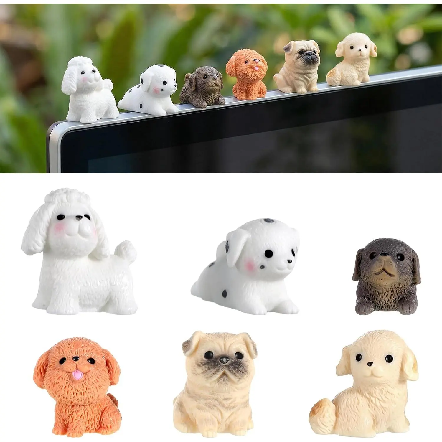 6 count Mini  Dashboard Decorations  Figurine Dogs Interior Cute   Desk  Accessories Funny Rearview Mirror Ornaments for Women Men Girl  Office Garden