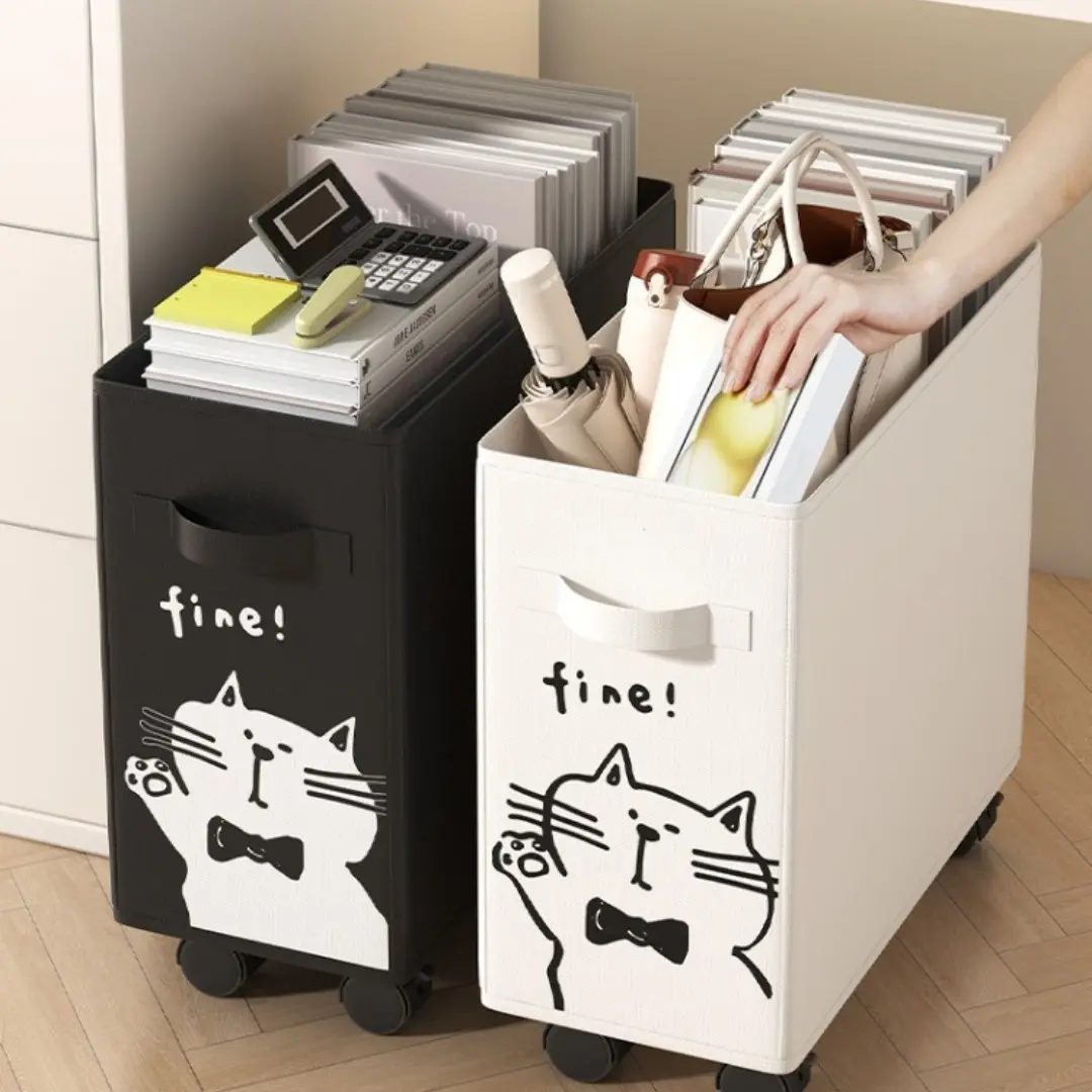 Office Storage Basket, Desk Underneath Organizer with Wheels, Mobile Shelf for Dormitory, Floor-Standing Adjustable Rack