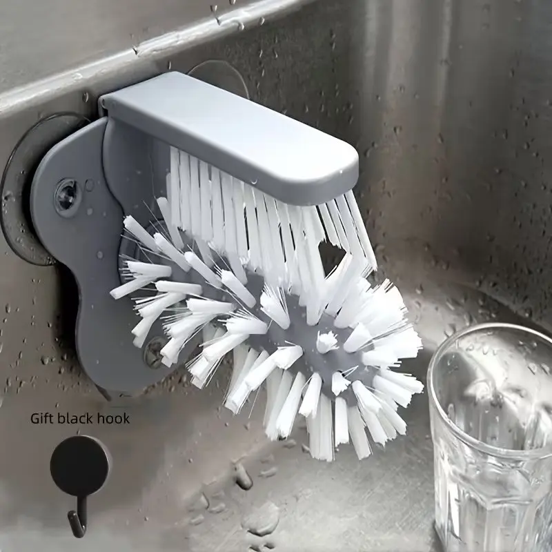 2pcs Glass Cleaner Set, Cup Washer + Hook, Bottle Brush, Sink Bottle Cleaning Brush, Two-In-One Drink Cup Brush, Suction Cup Brush, Kitchen Tools