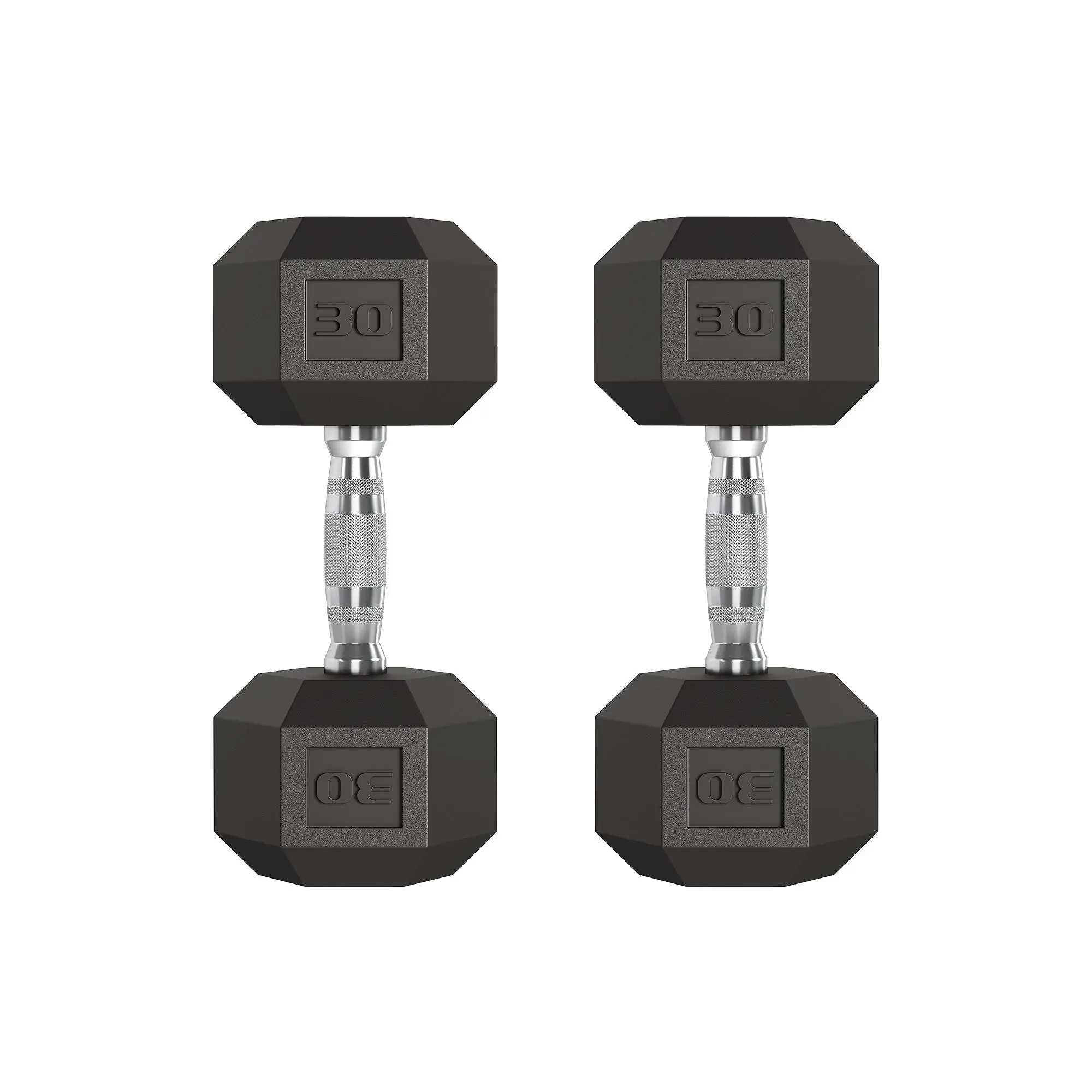 Hex Dumbbells Set of 2 – Cast Iron Core, Rubber Coated, Anti-Roll, Non-Slip Textured Handles – Home Gym Strength Training, Full Body Workouts – 30LB – Hand Weights for Men & Women