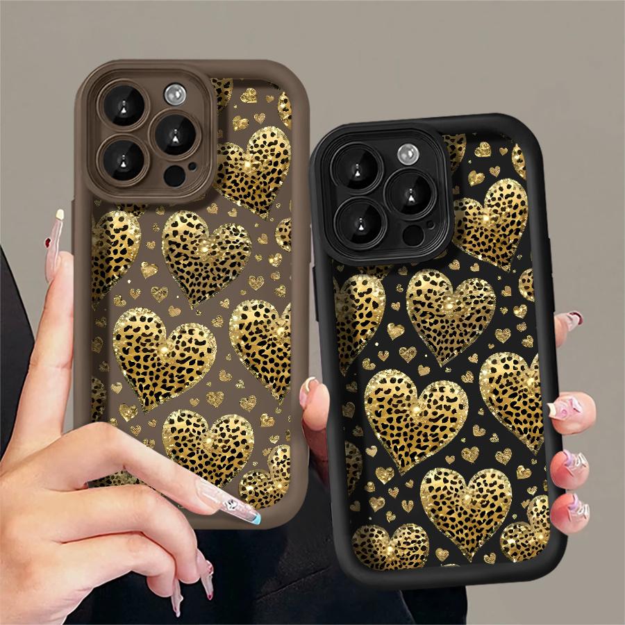 Phone Case - 1pc Leopard Print Golden Heart Phone Case Suitable for Apple iPhone 17 E Air Pro ProMax iPhone16 15 14 Plus 13 12 Mini 11 X XS XR Antidrop Shock Proof All Inclusive Lens Protection Light Luxury Style