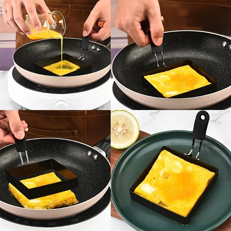 Square non-stick egg shaper rings equipped with heat-resistant non-slip handles, available in multi-piece sets, suitable for fried eggs and square pancakes, Egg Rings For Frying Eggs