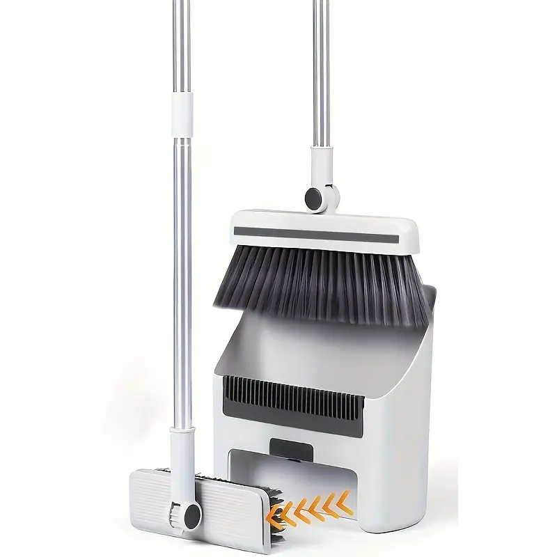 Upgraded 3-in-1 Foldable Broom Set, Broom Dustpan Combo, Space-Saving Multi-Functional Cleaning Kit with Broom, Dustpan & Floor Brush, Suitable for Home Office Garden Restaurant Living Room