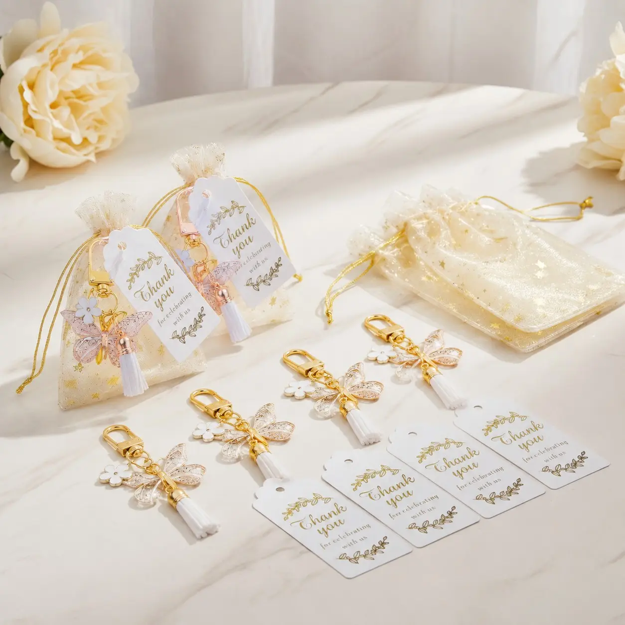Butterfly Keychain Wedding Party Favors, 36pcs/12sets with Organza Bags & Clasps, Perfect Bridal Shower Gifts