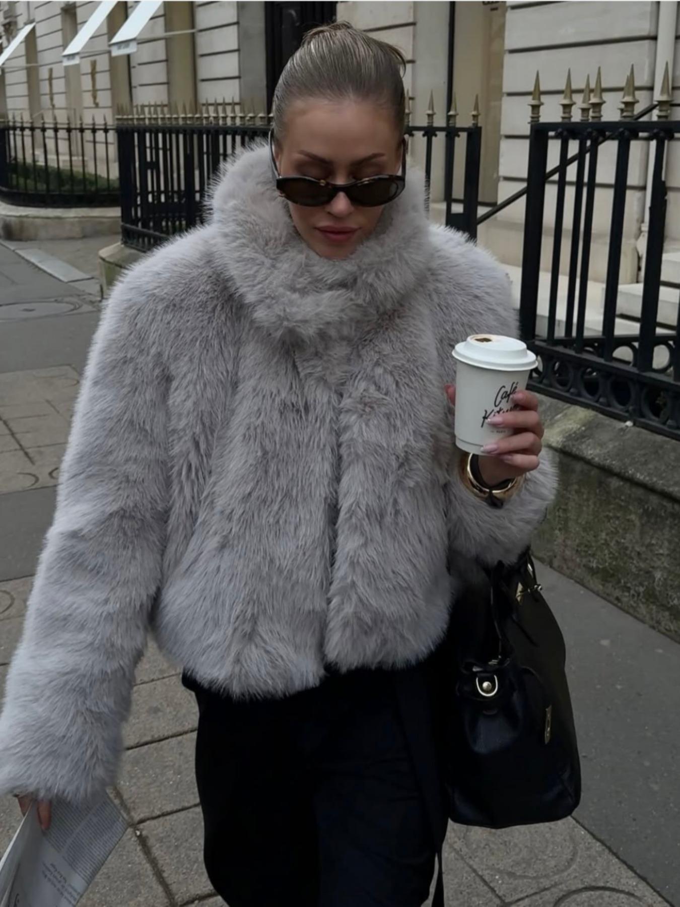 Women's Faux Fur Short Coat, Eco-Friendly Winter Jacket, Warm and Stylish Outerwear for Fall & Winter Seasons