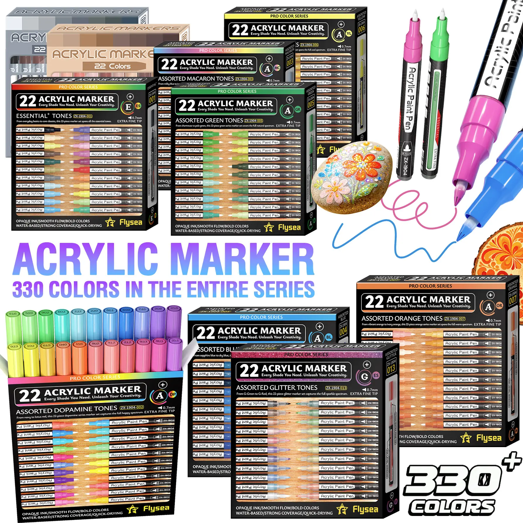 22 Color Valveless Liquid Marker Set, 17 Color Families, Fine Tip 0.7mm, Fast-Drying, Visible Ink Window, Ideal for Art & Craft Projects