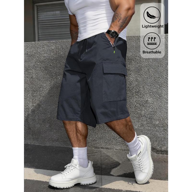 Men's Sports Workwear Cropped Pants with Formal Large Pockets, Printed Zipper Pockets, Fashionable Thin and Breathable Workwear Pants Suitable for Daily Wear, Sports, Outdoor Fitness and Exercise, Etc