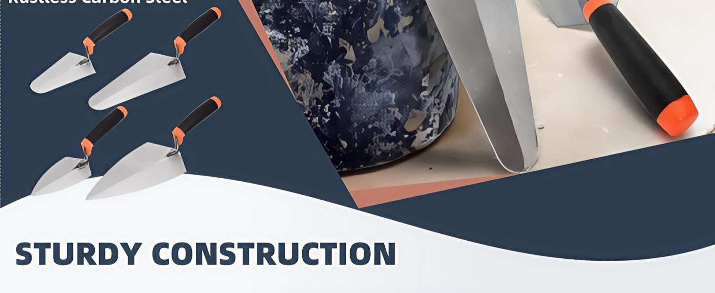 4 Pack 6" Masonry Hand Tool Set, Pointing Trowel Gauging Trowel Set with Rubber Grip, Carbon Steel Masonry Brick Trowels, Bricklaying Trowels for Concrete Cement Plaster Mortar Stucco Tile