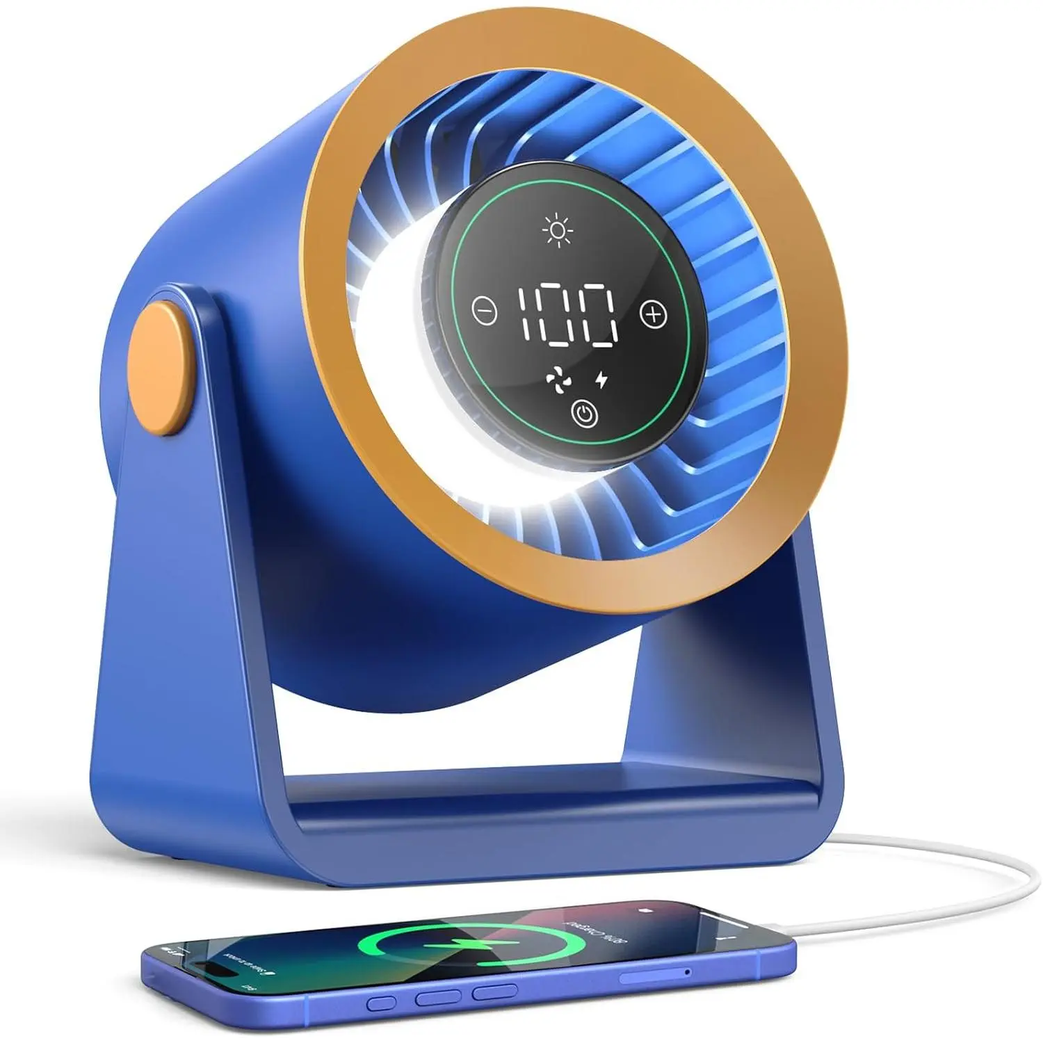 Desk Fan Rechargeable  , 15200mAh Small Turbo Bedside Fans for Cooling and Sleep, Personal USB Fans With LED Light, Digital Display, 105° Tilt, 0- Speed