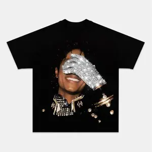 MJ Rhinestone Glove Graphic Mens T Shirt Vintage 90s Retro Music Legend Streetwear Oversized Unisex Tee King Of Pop Concert Fan Apparel Hip Hop Casual Top Birthday Gift For Boyfriend