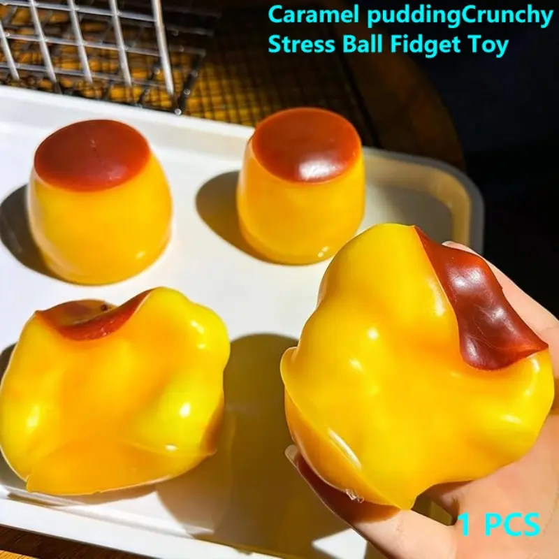 Non-rebound slow-elastic caramel pudding stress ball, soft building block-filled sticky silicone Decompression Squishy toy, realistic dessert manual stress relief toy, suitable for adults to alleviate anxiety and as party favors
