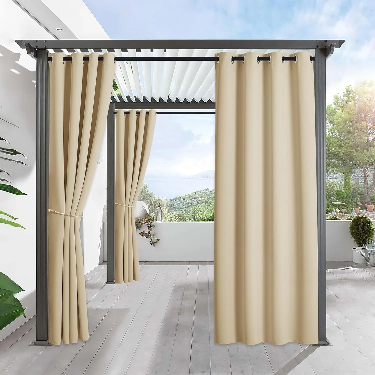 Outdoor Curtains for Patio Waterproof Block Sunlight Thermal Insulated Privacy Assured Thick Outside Curtains for Porch, Gazebo, Pergola, W52" x L84", Biscotti Beige, 1 Panel