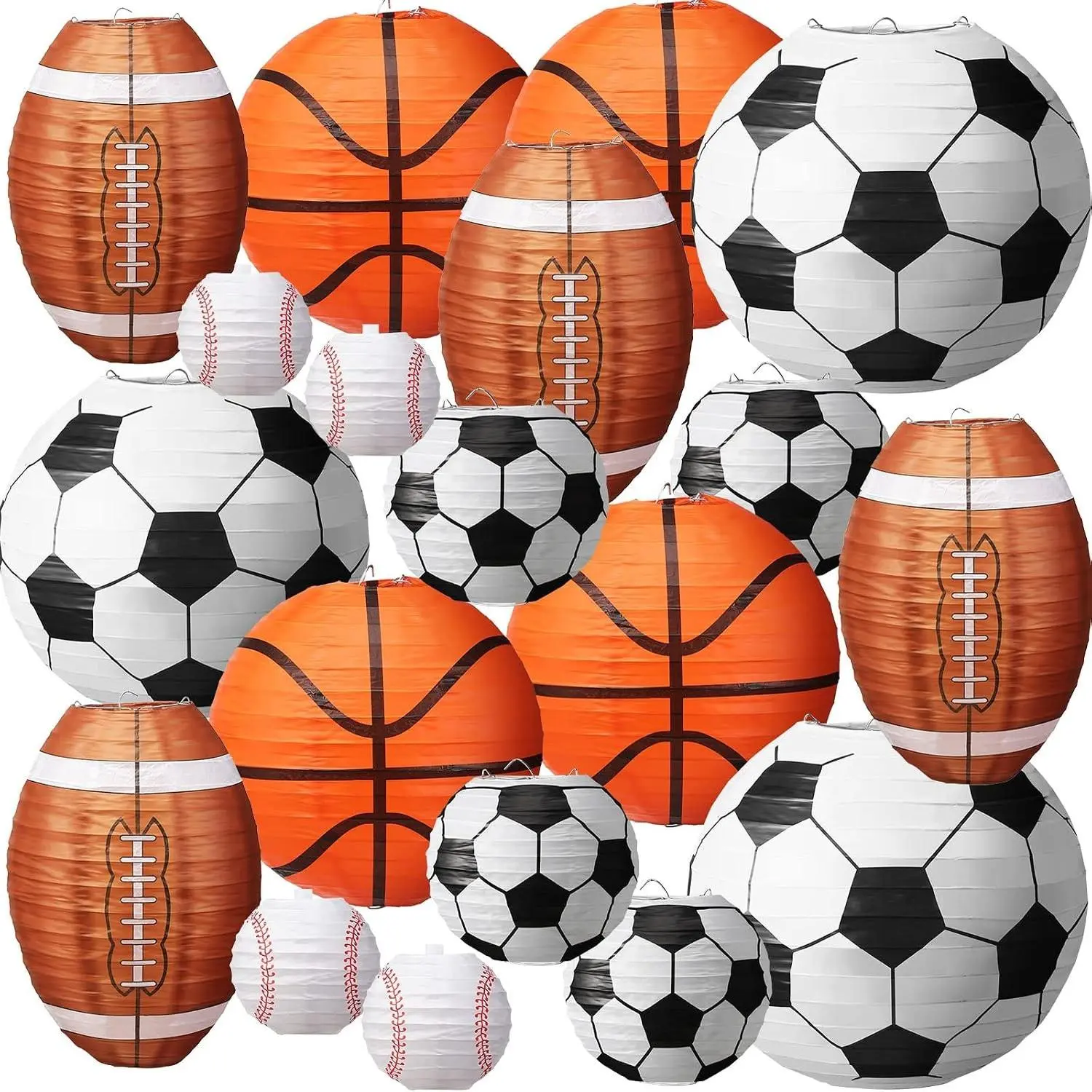 16 Pcs Multi Sizes Sports Paper Lanterns Sports Themed Party Decor