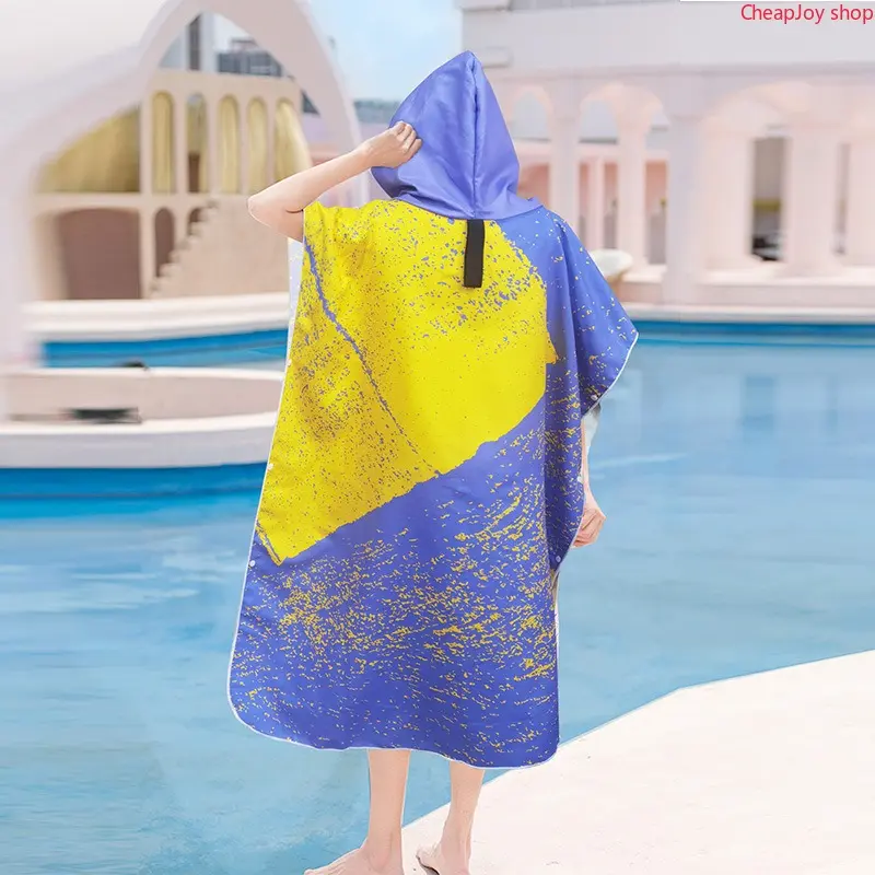 Double Sided Plush Hooded Changing Poncho, soft reversible fleece adult swim wrap robe with great water absorption, practical cover up for seaside trips, pool swimming, diving activities and outdoor post-workout changing