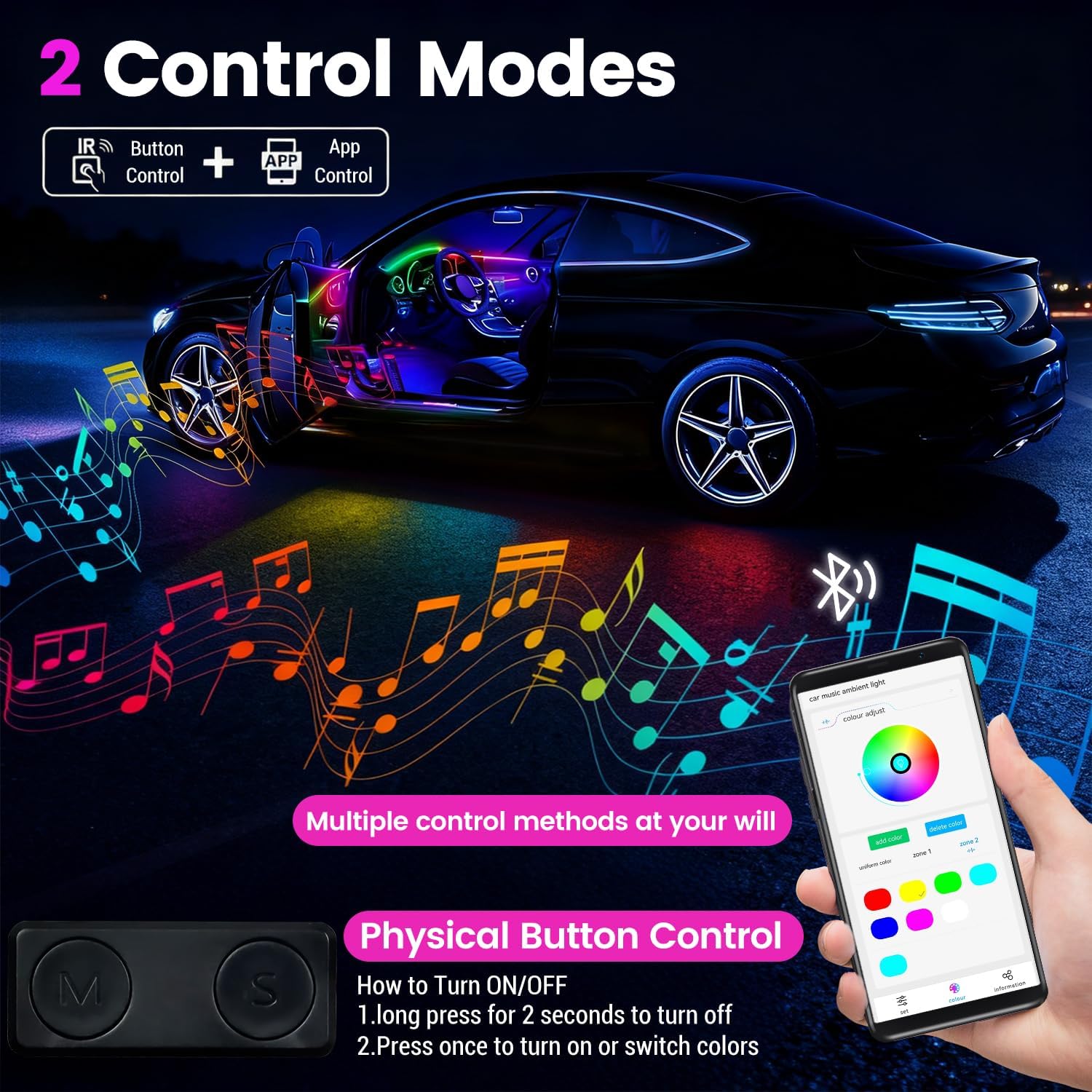 Dream Color  Interior  Ambient Light Kit,  30 in 1 593 LEDs Fiber Optic Multiple Modes Decoration Atmosphere Lights with Music Dynamic Rainbow Rhythm, RGB Neon Lights for