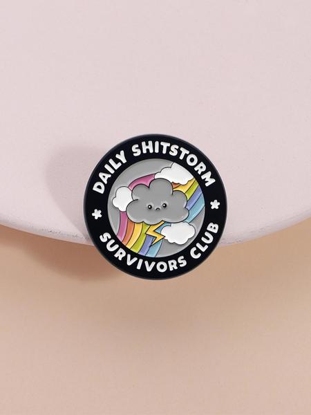 Rainbow Cloud Badge DAILY SHITSTORM SURVIVORS CLUB, Dark Humor Lightning Rainbow Design, Stress Relief Gift for Office Workers
