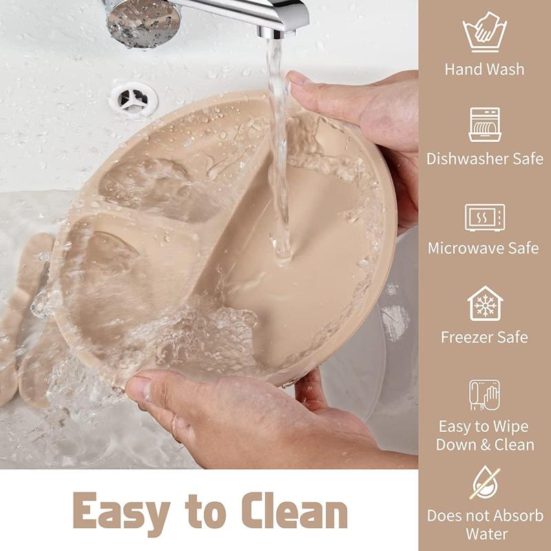 Baby Silicone Feeding Set, 5 Counts/set Including Bib, Bowl, Plate, Spoon & Fork, Baby Dinnerware Set, Baby Tableware Set, Mold Bowl, Silicone Utensils Set