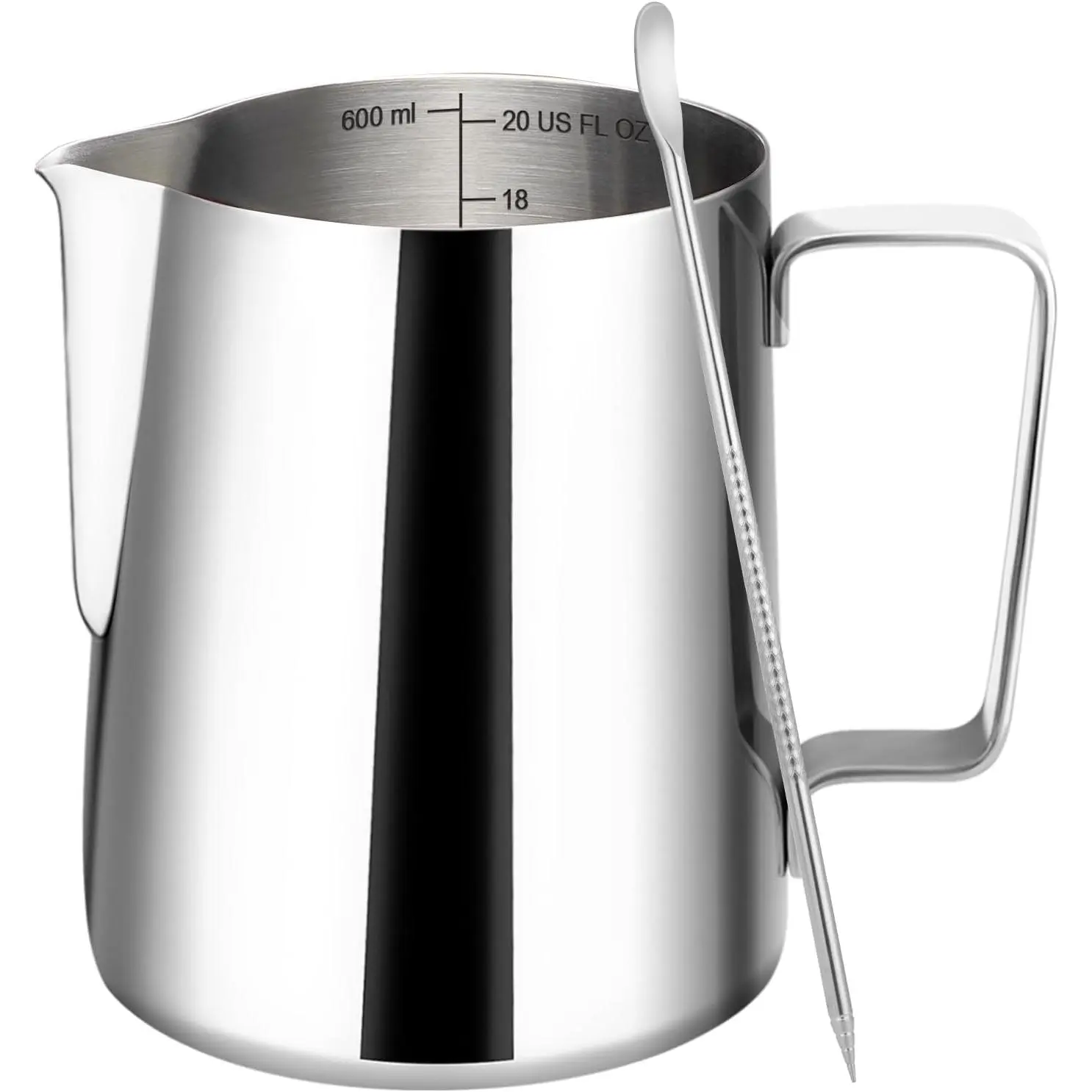 Milk Frothing Pitcher, 20oz Milk Frother Cup with Clear Scale, 304 Stainless Steel Cappuccino Espresso Machine Accessories for Barista Coffee Bar with Latte Art Pen,