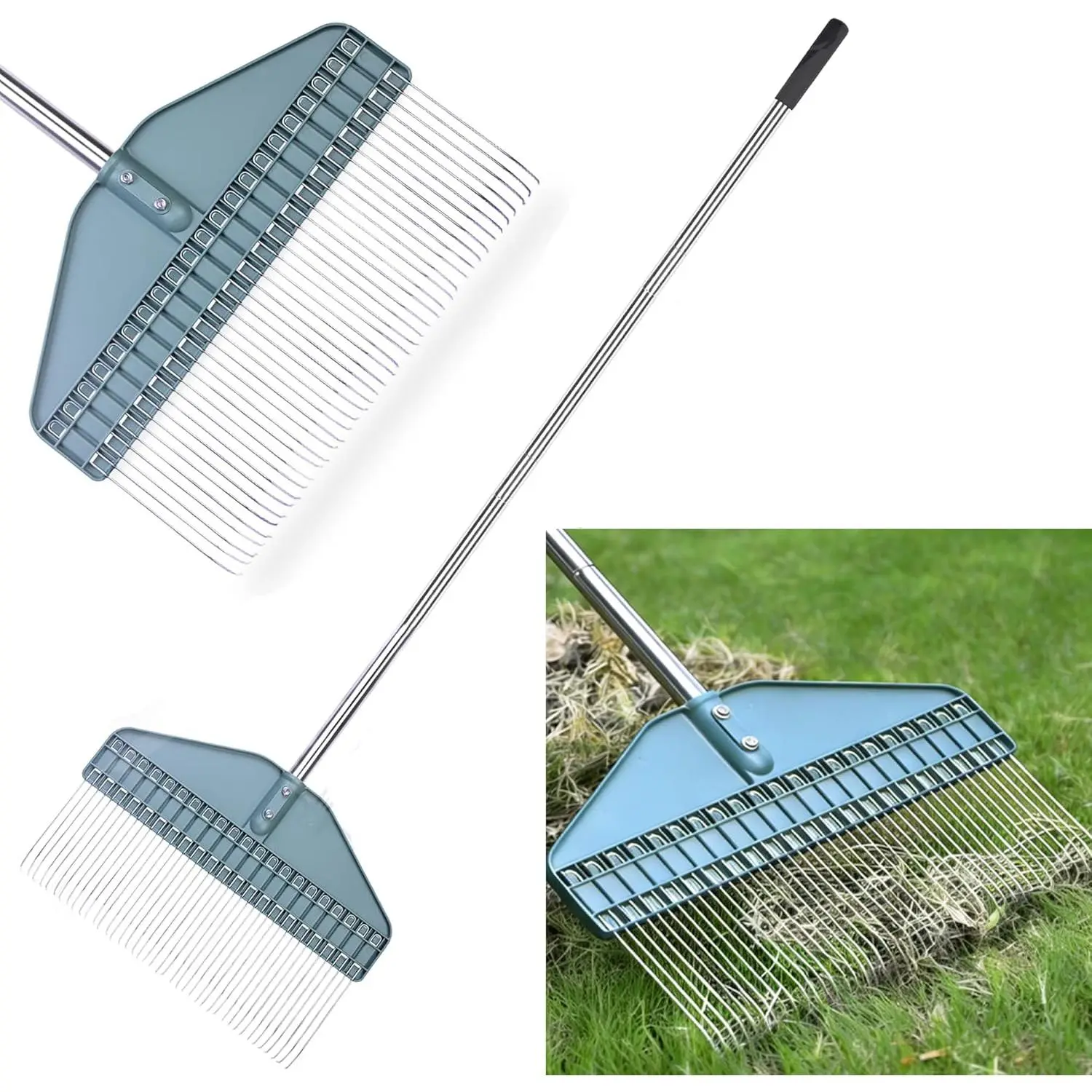 Thatch Rake with 66 Inch Adjustable Handle, 17 Inch Wide Durable Dethatcher Rake, Ideal for Garden, Yard and Lawn,  for Removing Thatch, Pine , Burrs and Acorns
