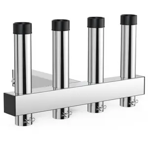4-Rod Hitch Mount Stainless Steel Fishing Rod Holder for Vehicles, Adjustable Angle with Quick Release Pins, Corrosion Resistant, Compatible with 2-Inch Receivers, Secure Fishing Pole Storage, Equipped with Four R-Shape Fixing Pins