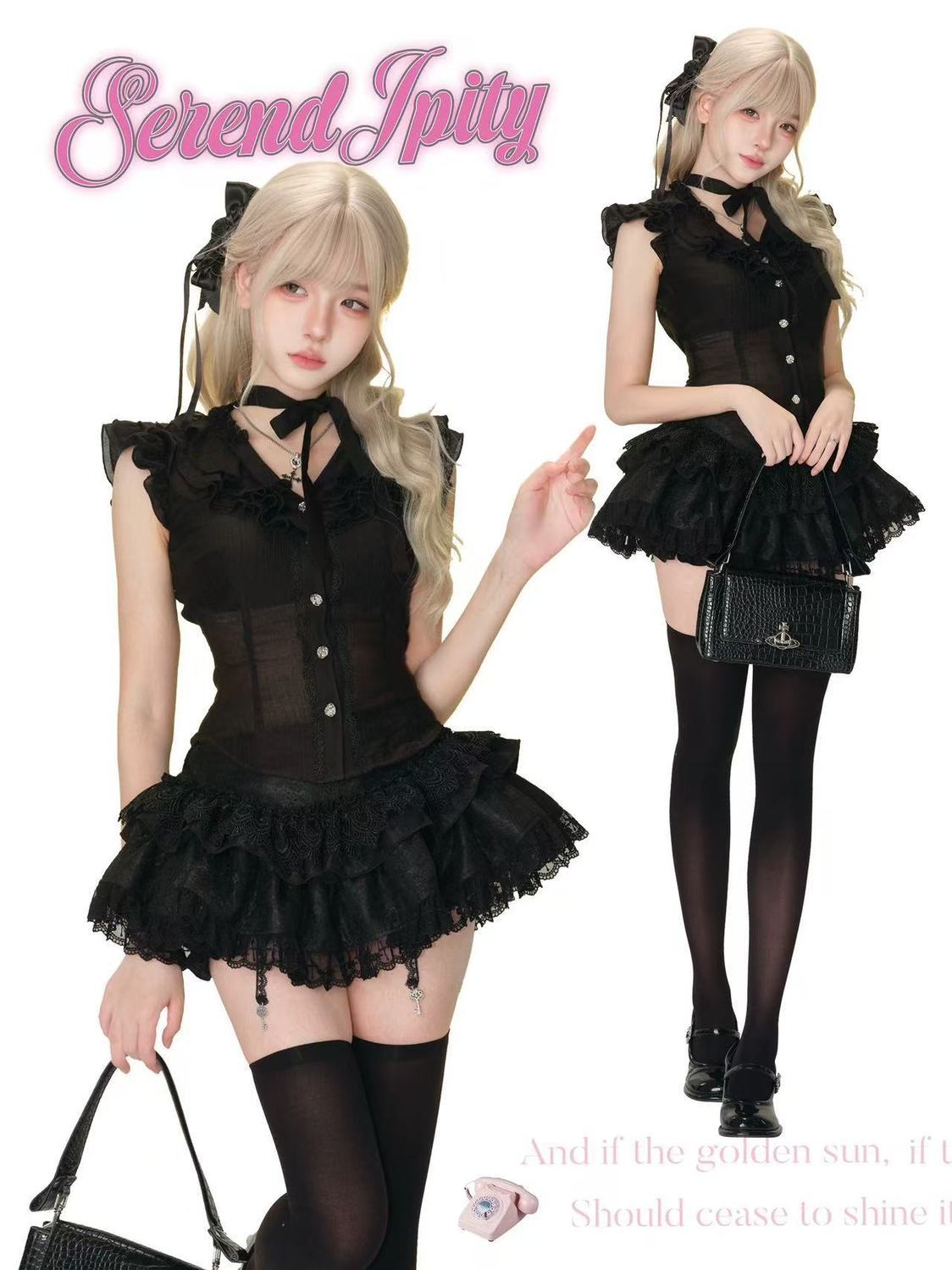 Black Gothic Vintage Elegant 2 Piece Sets Women  Sexy Lolita Design Mini Skirt Suit Female Princess Chic Outfits Halloween